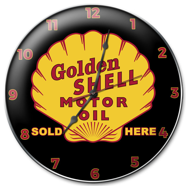 Golden Shell Motor Oil Clock Beach Style Wall Clocks by Past