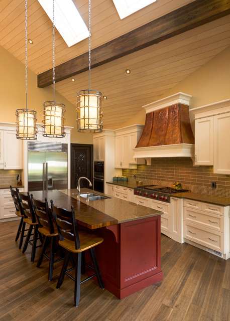 Open Concept Kitchen With Vaulted Ceilings Rustic