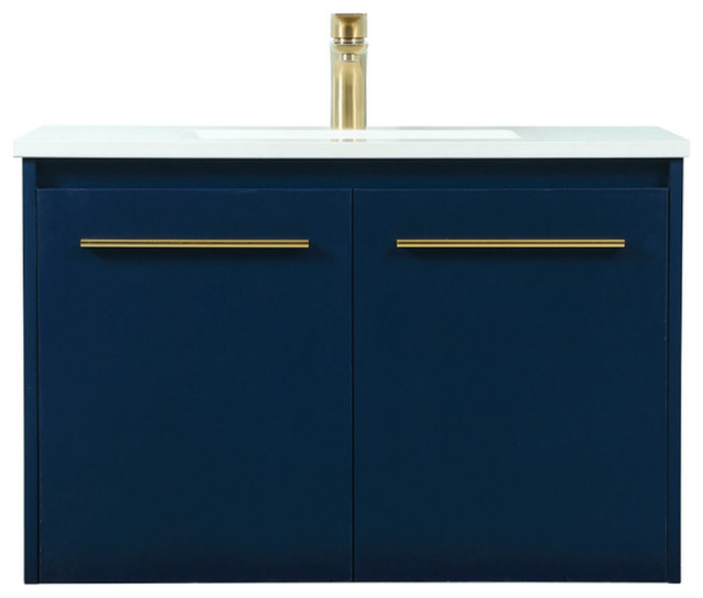 30" Single Bathroom Vanity, Blue, Vf44530Mbl Contemporary Bathroom