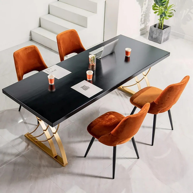Modern Wooden Computer Desk Rectangular Office Desk With Gold Frame ...