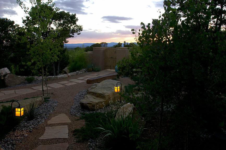 Design ideas for a large front yard gravel garden path.