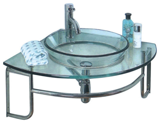 24" Single Sink Corner Mount Glass Bath Vanity