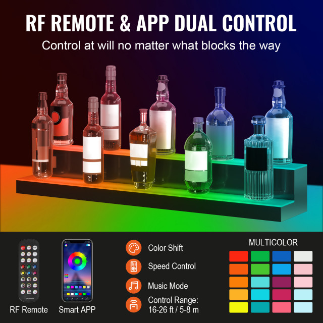 38" 2-Tier LED Lighted Liquor Bottle Display Shelf - Multi-Color Lighting For Back Bar 12 thumbnail image
