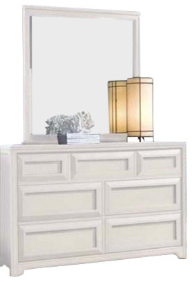 American Drew Reflections 7-Drawer Dresser with Mirror in Aspen White