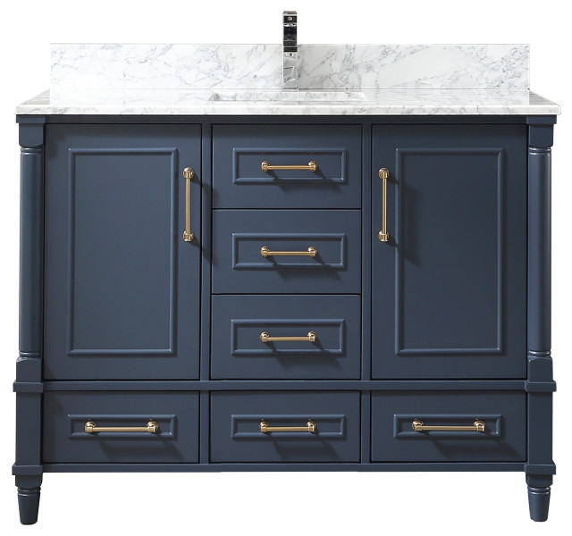 Willow Collection Aberdeen Vanity in Navy Blue with Carrara Marble Traditional Bathroom