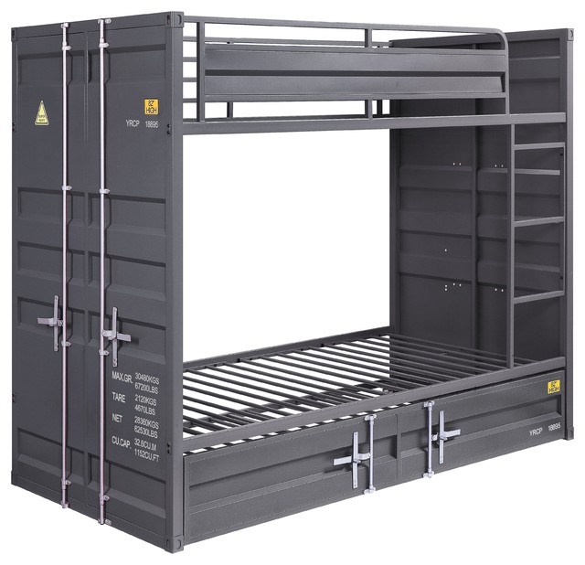 Acme Cargo Twin Bunk Bed With Gunmetal Finish 37890 Industrial Bunk