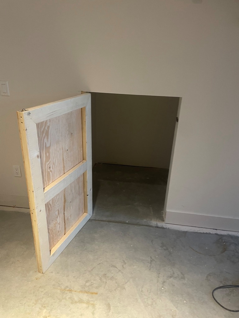 Custom shelving and hidden door