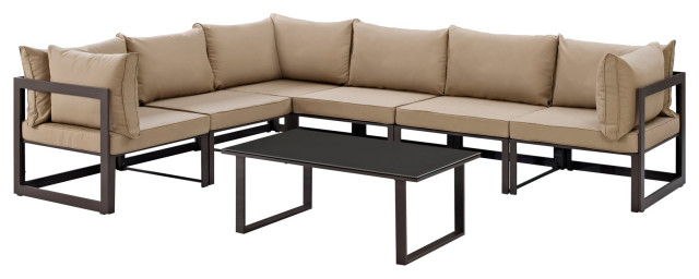 Fortuna 7-Piece Outdoor Aluminum Sectional Sofa Set, Brown Mocha