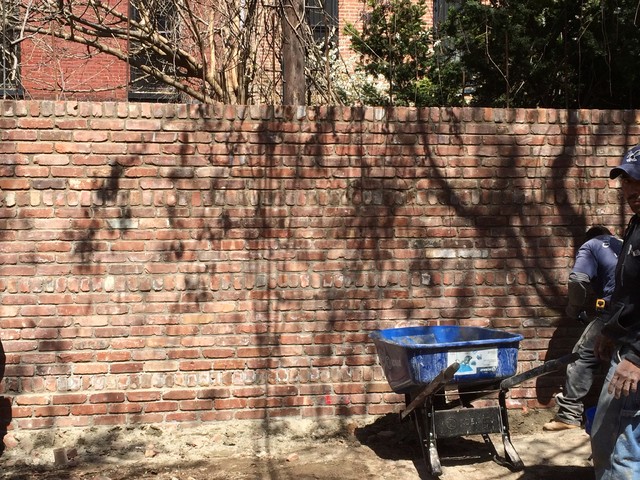 Park Slope, Brooklyn Garden Design, Water Fountain, Travertine Paver, Wood fence 