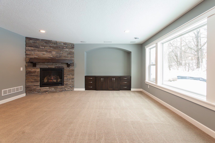 Design ideas for a transitional basement in Minneapolis.