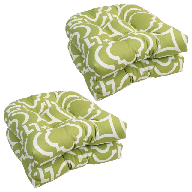 19" UShaped Dining Chair Cushions, Set of 4, Carmody Kiwi Mediterranean Outdoor Cushions
