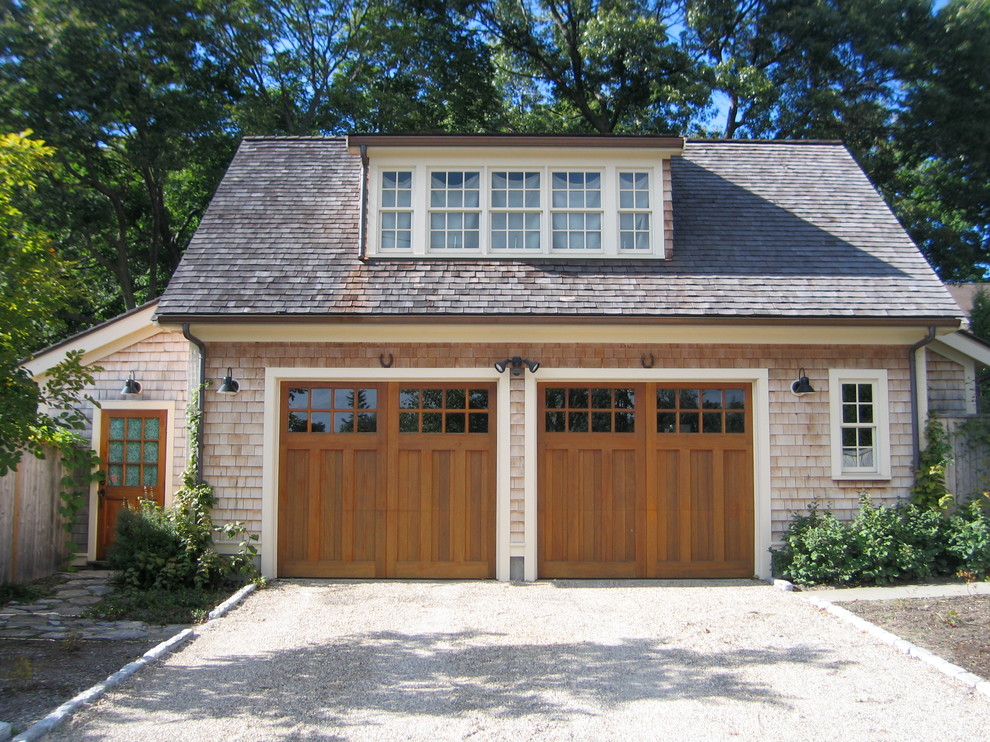 Mid-sized traditional detached two-car garage in Boston.