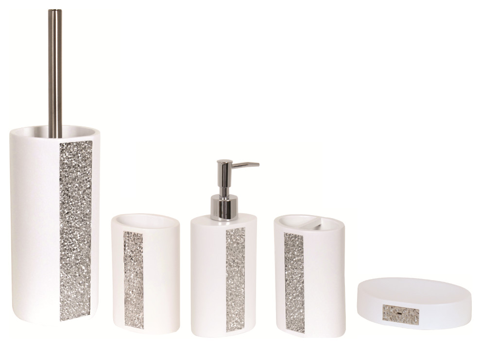 5Piece Bathroom Accessories Set MSVFrance Lundra White Polyresin