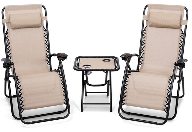 Details about   3pcs Zero Gravity Folding Beach Chair Adjustable Patio Lounge with Folding Table 