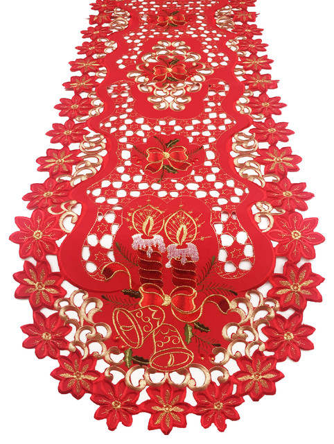 Holiday Embroidered and Cutwork Table Linens, Joyeux Noël, 16"x54" Runner