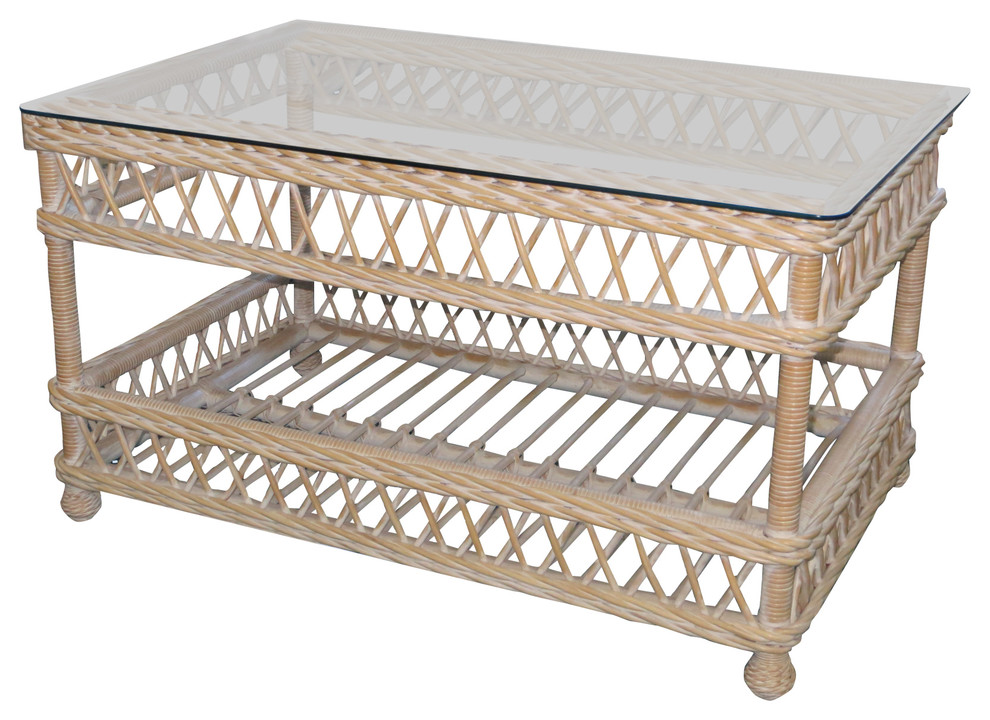 Bar Harbor Coffee Table, Whitewash Tropical Coffee Tables by