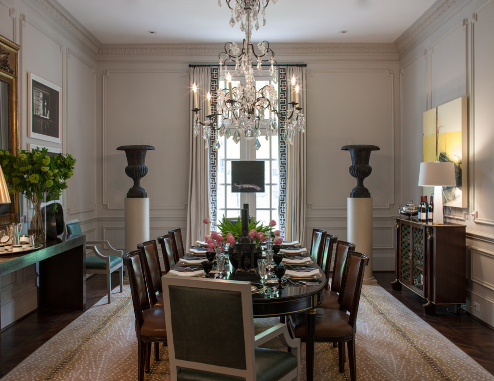 Photo of a large traditional separate dining room in Atlanta with grey walls and medium hardwood floors.