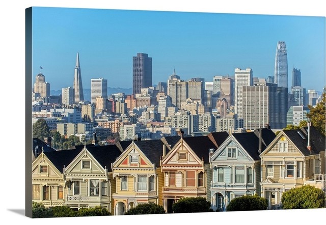 Painted Ladies With The San Francisco Skyline" Wrapped Canvas Art Print, 24"... - Contemporary - Prints And Posters - By Great Big Canvas | Houzz