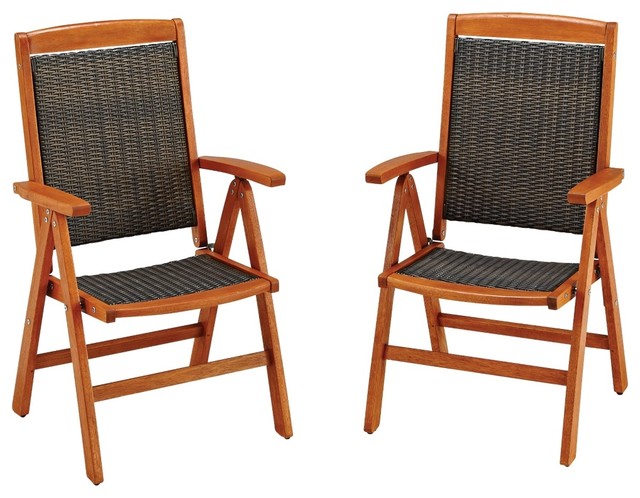 Transitional Bali Hai Set of 2 Eucalyptus Outdoor Dining Chairs