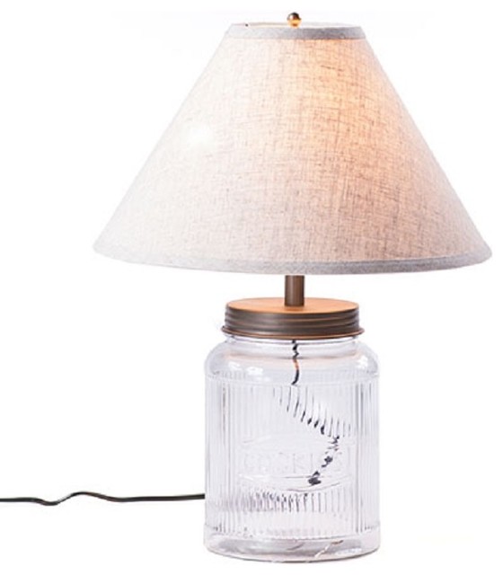 Large Ribbed Mason Jar Table Lamp With Linen Shade Traditional