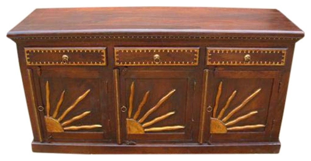 Santa Fe Brass Sunrise Solid Wood 3 Drawer Large Sideboard Cabinet