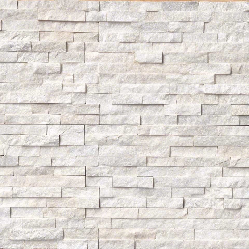Arctic White Ledger Panel Natural Quartzite Wall Tile, White, 60 Pieces, Brick