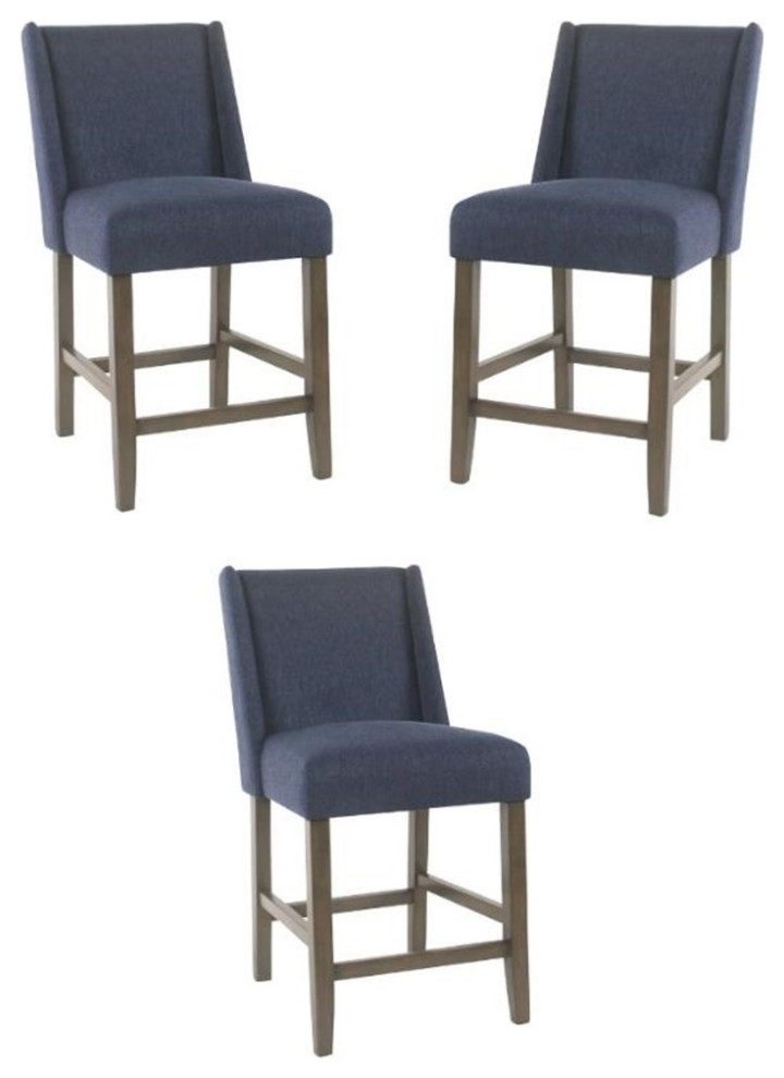 Home Square Dinah 40.75" Wood and Fabric Counter Stool in Indigo Blue