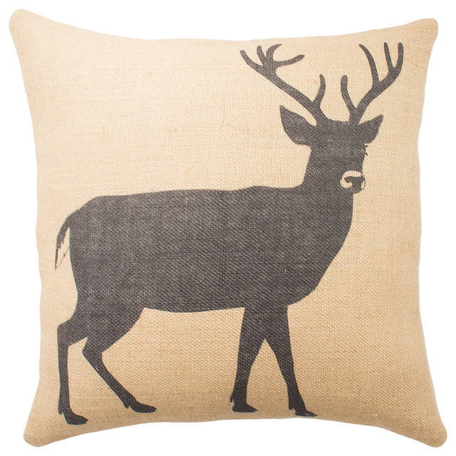 Deer Burlap Pillow Rustic Decorative Pillows by
