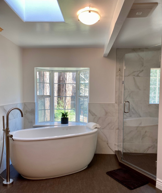 Master bathroom free standing tub with walk in shower. - Traditional ...