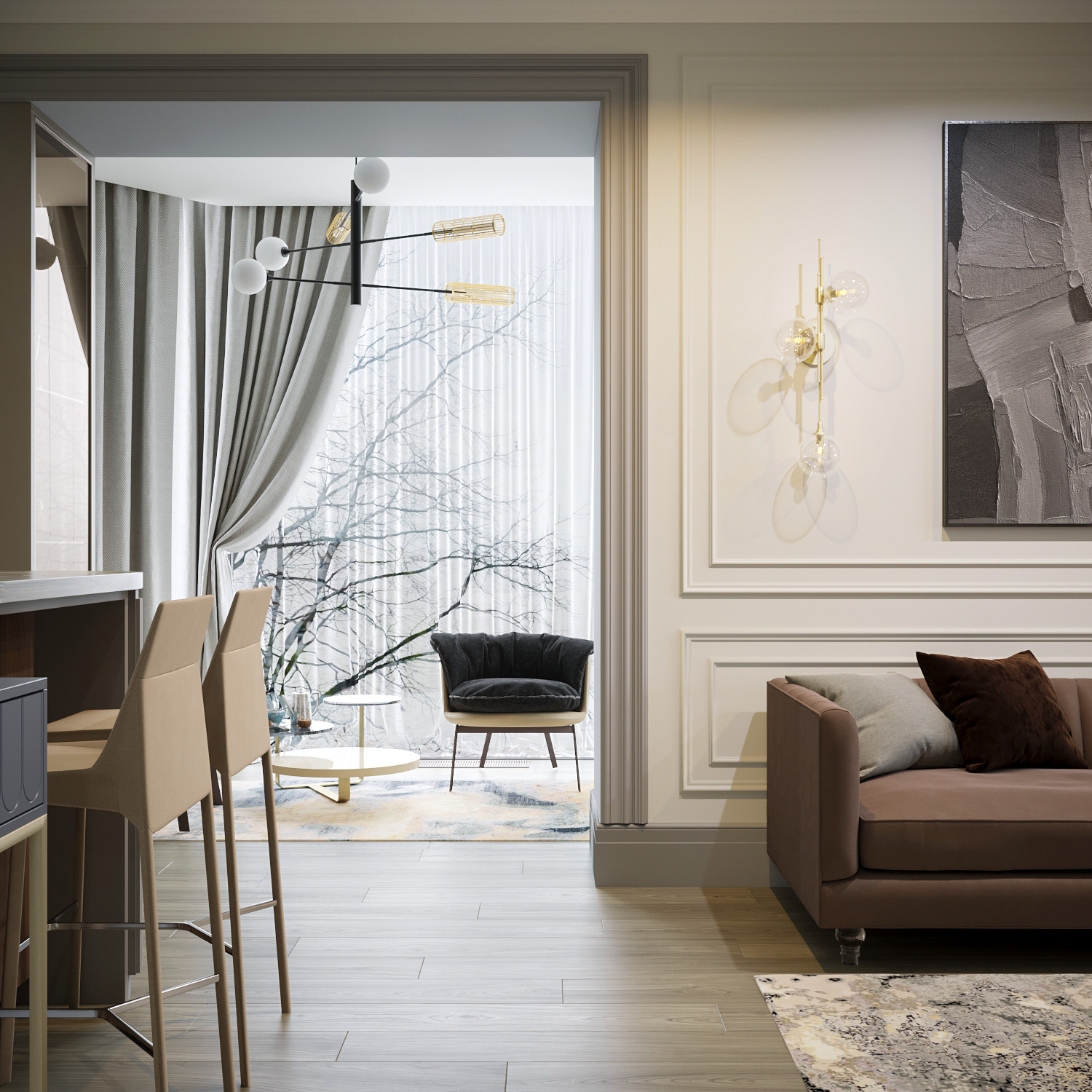 Кухня-гостиная для проекта СТАТУС, ЖК HOME SWEET HOME