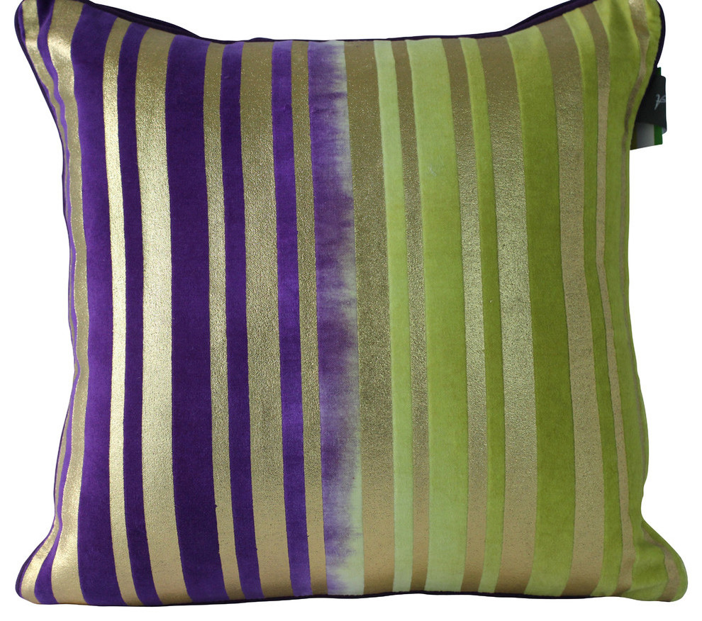 Velvet Foil Stripe Print Pillow In Yellow And Purple