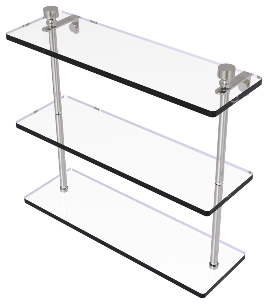 Foxtrot 16" Triple Tiered Glass Shelf, Satin Nickel