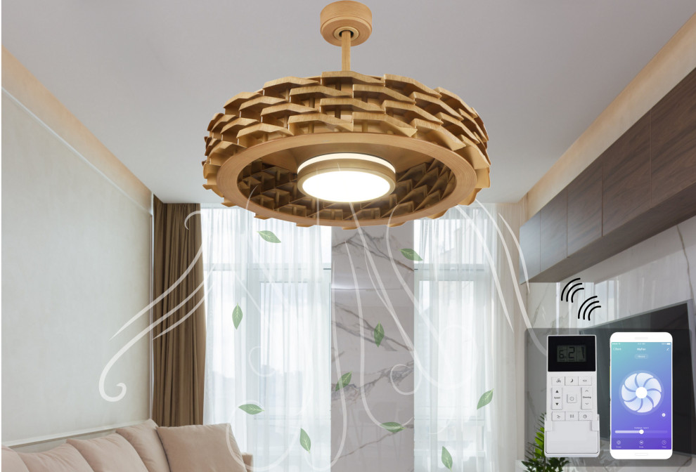 LUMIO Bladeless Smart Ceiling Fan, 6 Speeds with Dimmable LED Light and WiFi Contemporary