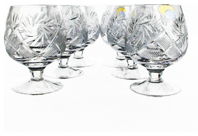 Set of 6 Russian Cut Crystal Cognac Brandy Snifter Glass Hand Made Vintage 