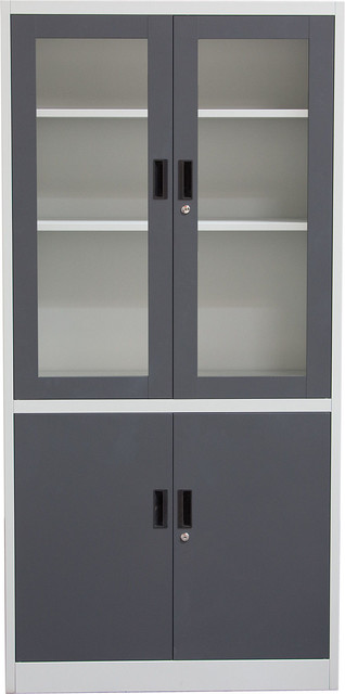 Diamond Sofa FCH2DG Bookcase in Dark Grey/Off White with Tempered Glass Door Fro