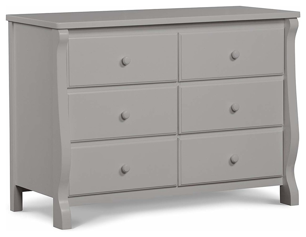 Contemporary Dresser Wood Metal Glides 6 Drawer Transitional
