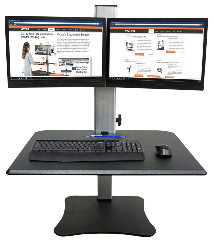 High Rise Dual Monitor Standing Desk Workstation, Black Contemporary
