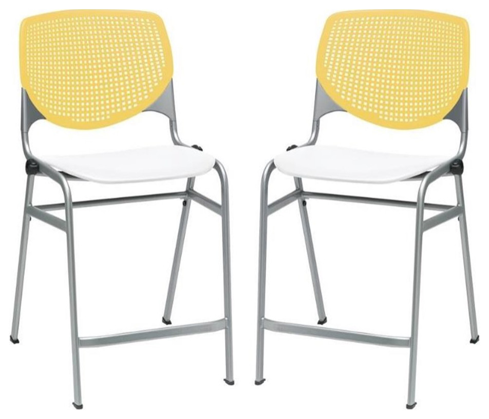 Home Square Plastic Counter Stool in Yellow/White Set of 2