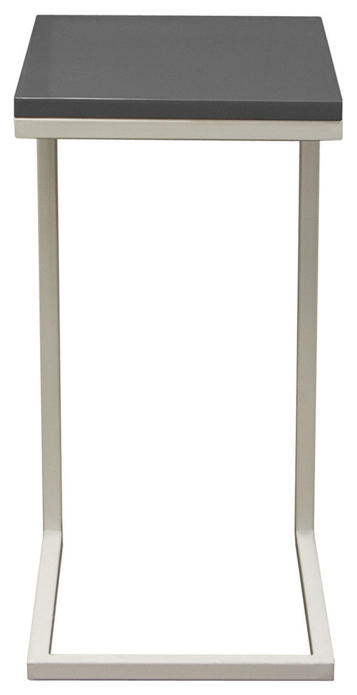 Sleek Metal Frame Accent Table With Gloss Top And Metal Frame, Gray