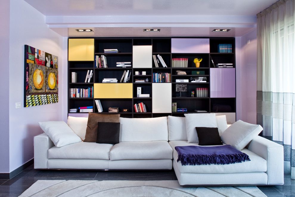 Photo of a contemporary living room in Milan with white walls.