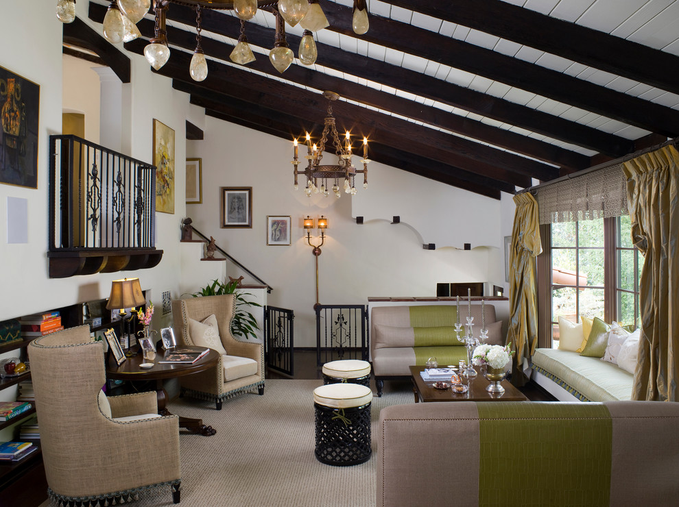 Inspiration for a transitional living room in Santa Barbara with white walls, no fireplace and no tv.