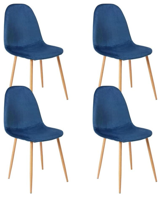 Set of 4 Dining Chair, Wooden Look Metal Legs With Ergonomic Fabric