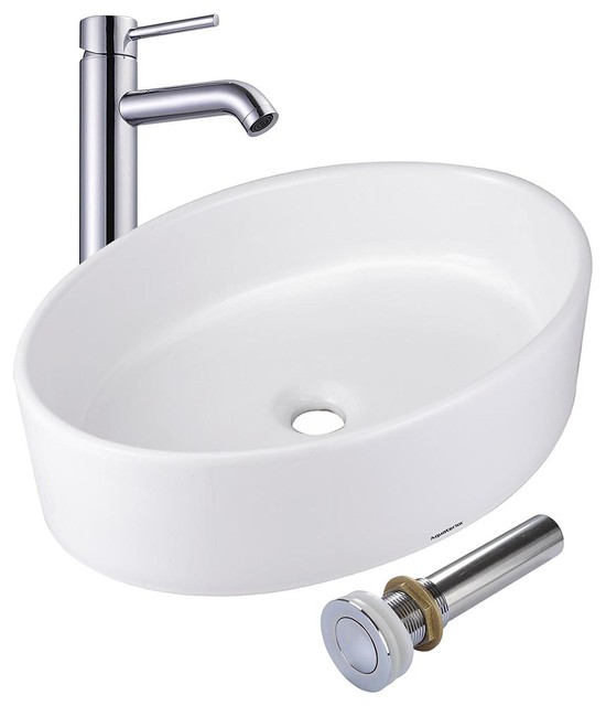 Aquaterior Bathroom Vessel Sinks Kit With Drain Faucet 19 X14