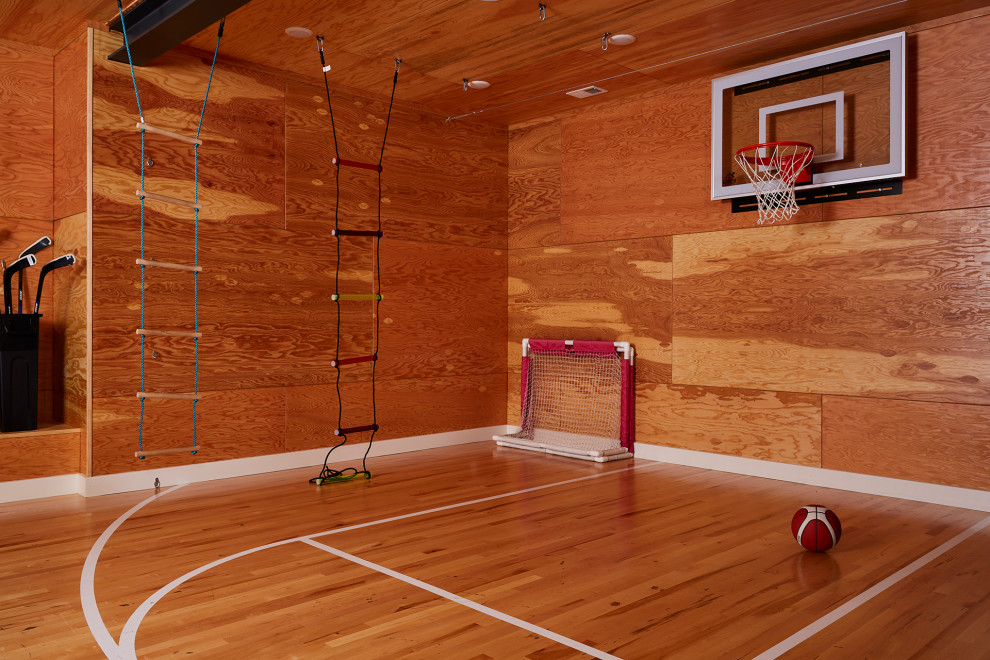 Design ideas for a transitional home gym in Minneapolis.