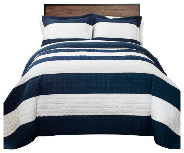 Navy and White Stripe 2-Piece Quilt Set - Quilts And Quilt ...