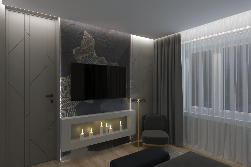 Дизайн мастер спальни двухуровневой квартиры в Москве