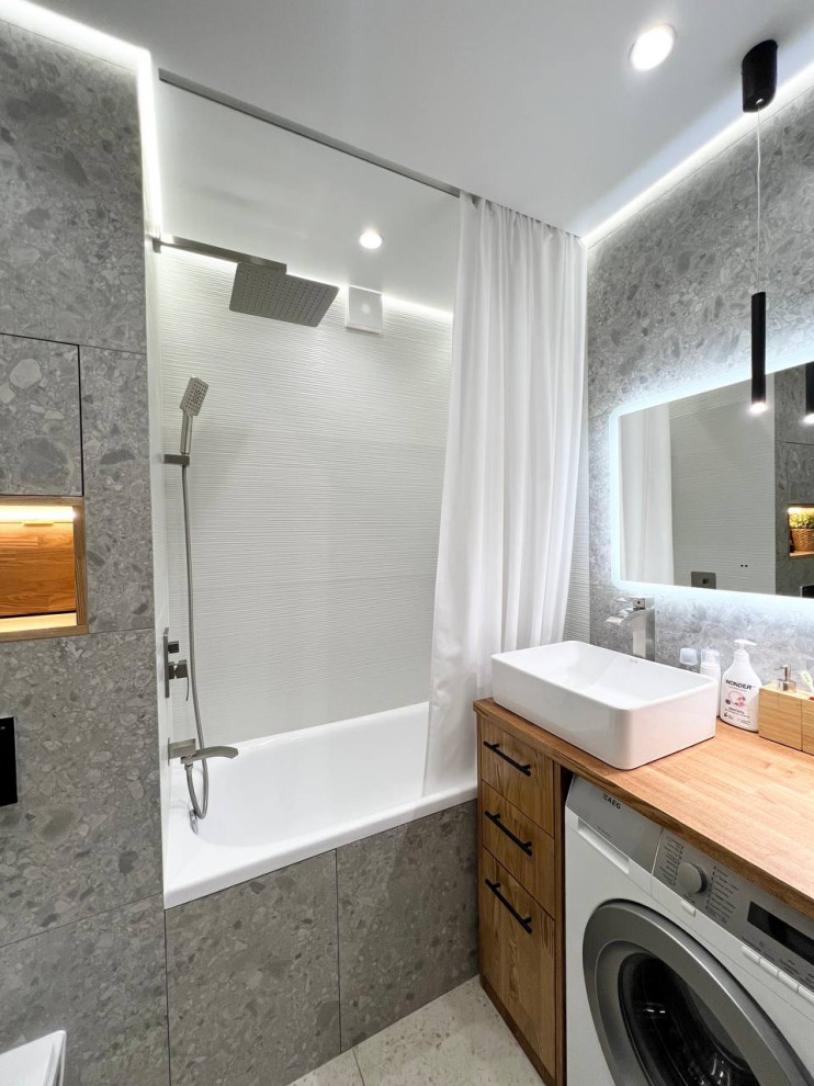 Современная ванная в серо-бежевой палитре