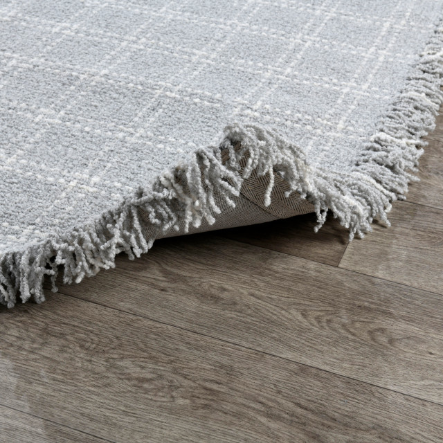 Bradbury Solid Wool Blend Area Rug by Kosas Home, Pearl Gray/Ivory Check, 9x12