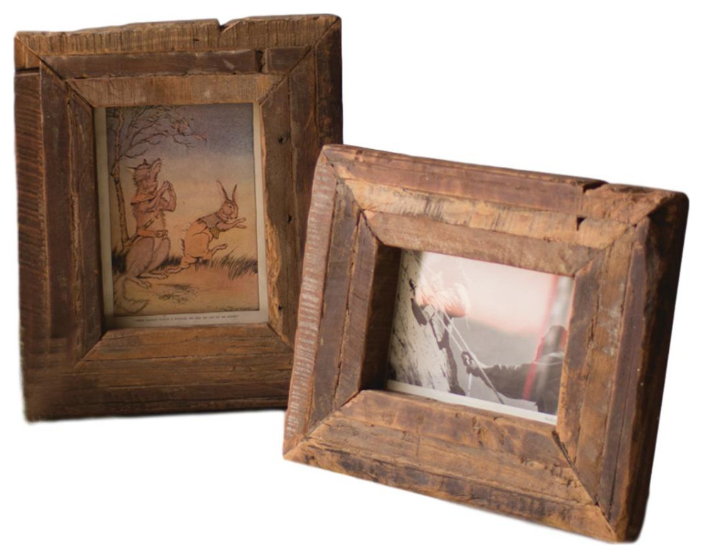 Reclaimed Rustic Wood Photo Frames Farmhouse/Vintage Style, 2Piece Set