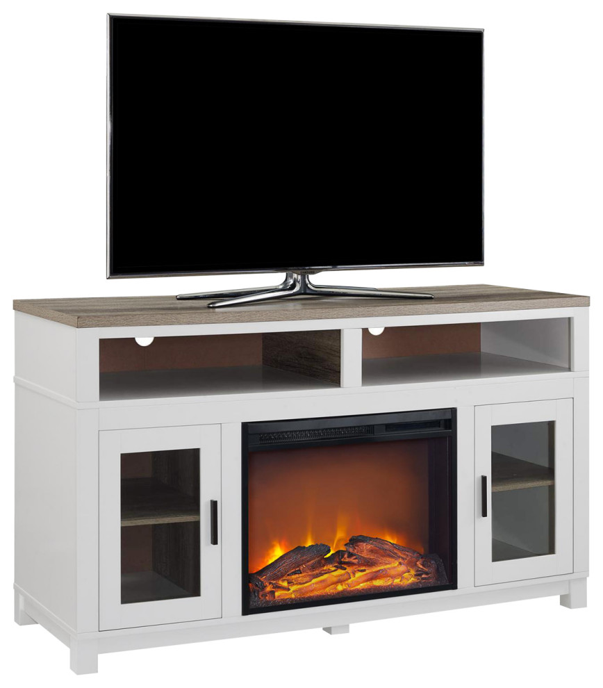 Ameriwood Home Carver Electric Fireplace TV Stand, 60", White